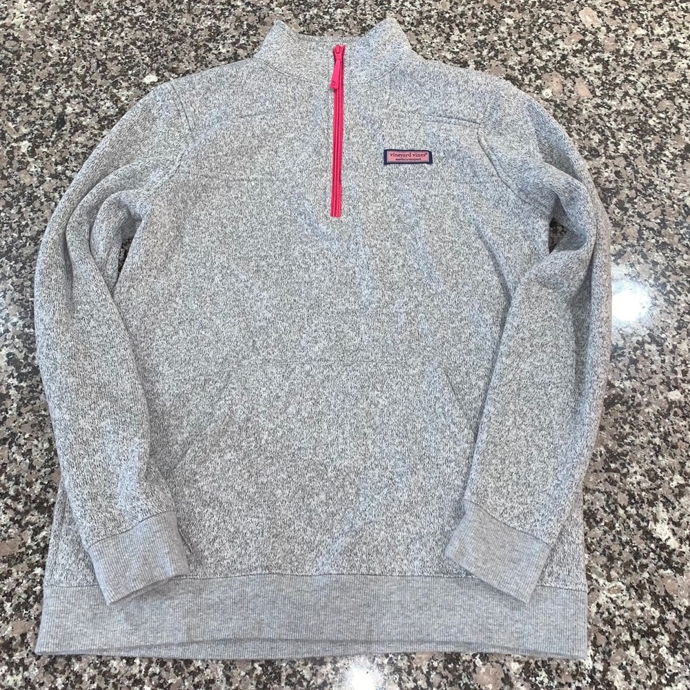 grey and pink quarter zip vineyard vines